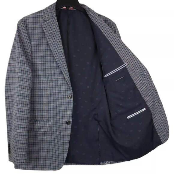 TOMMY HILFIGER Men's Modern-Fit Check Sport Coat Blue/Brown $295 B4HP - Picture 6 of 8